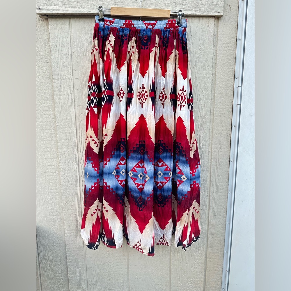 Roughrider Western Vibrant A-Line Skirt with Red and Blue Pattern USA Made
